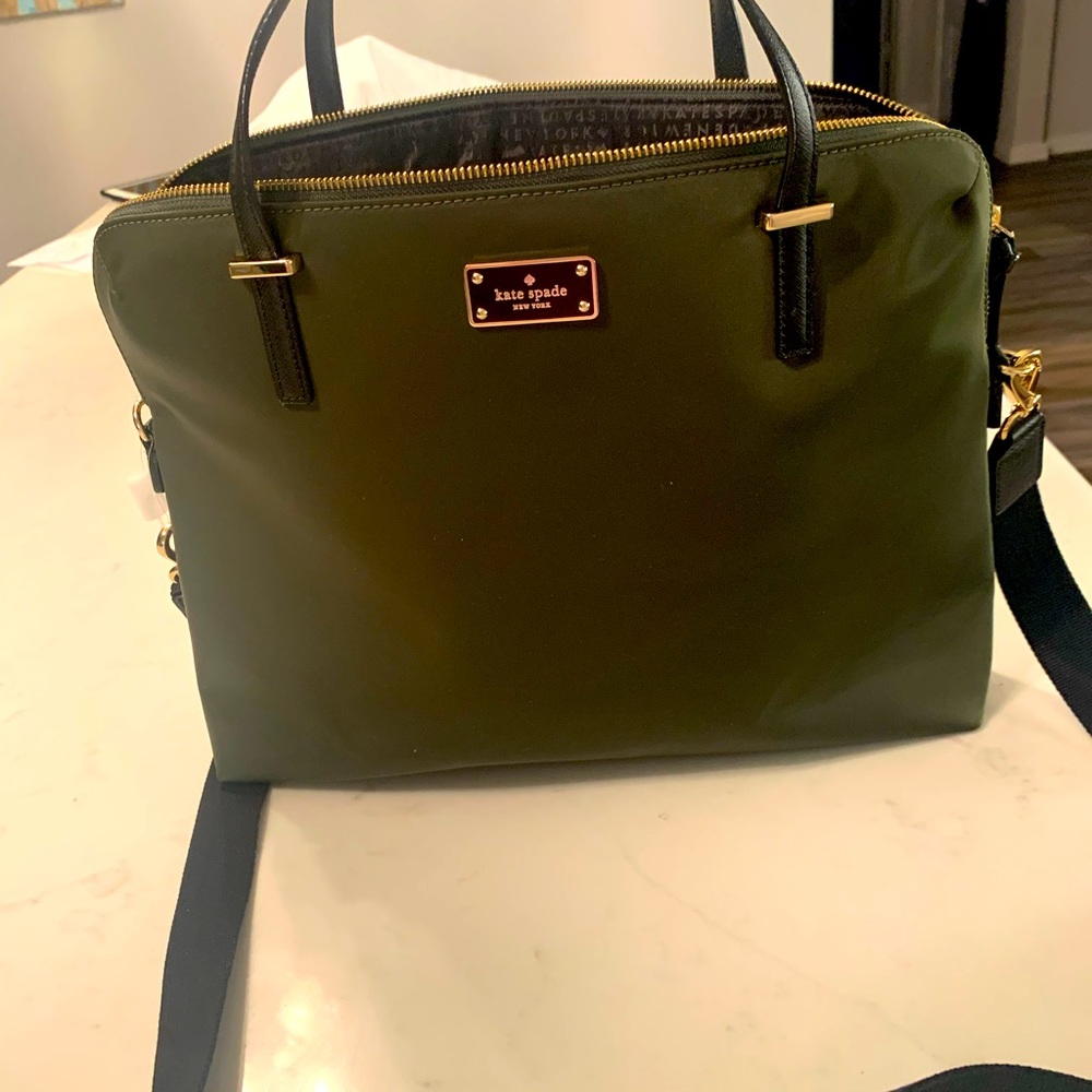 Khaki green large Kate Spade purse never used